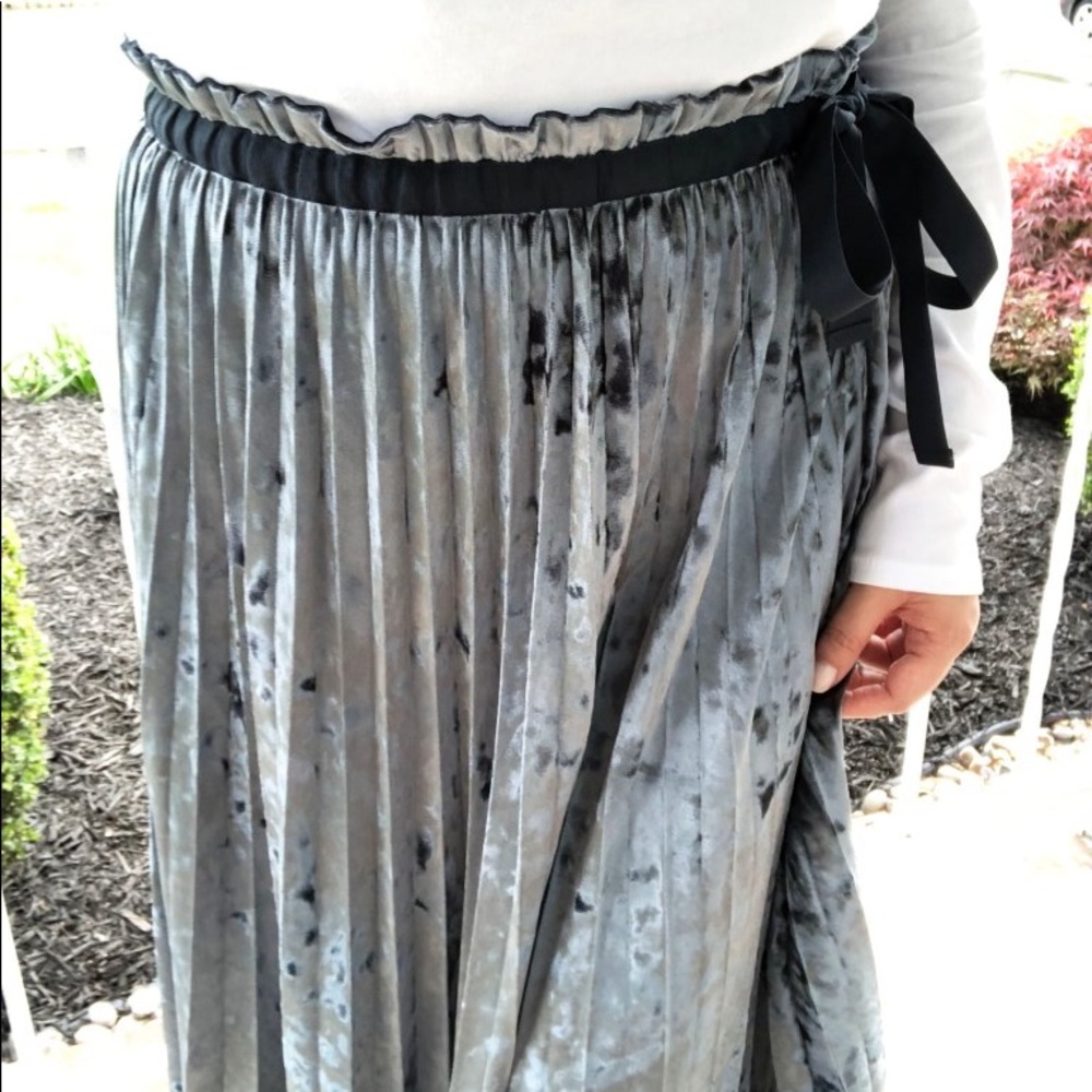 Pleated Velvet Midi Skirt